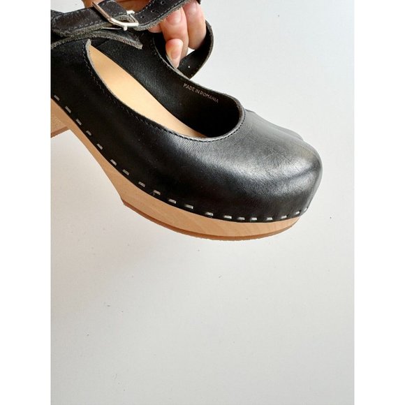 SWEDISH HASBEENS Black Leather Mary Jane Clog Sandals Mules Pumps, Size 37 - Picture 5 of 14